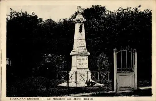 Ak Saint Aignan Ardennes, Monument aux Morts 1914-1918