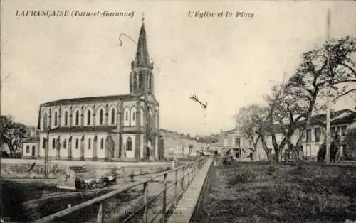 Ak Lafrançaise Tarn et Garonne, Kirche, Platz