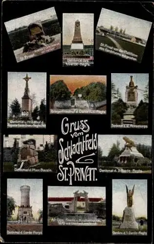 Ak St Privat Lothringen Moselle, Denkmal des 4. Garde Regts., Kriegerfriedhof des Garde Füs. Regts.