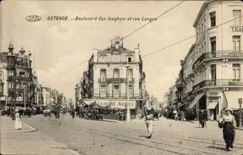 Ak Ostende Ostende Westflandern, Boulevard Van Iseghem, Rue Longue