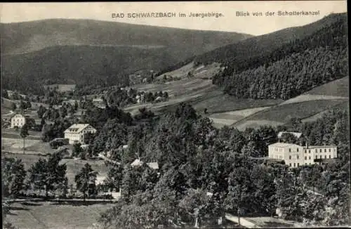 Ak Czerniawa Zdrój Bad Schwarzbach Isergebirge Schlesien, Panorama, Blick von der Schotterkanzel