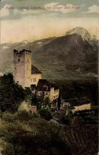 Ak Meran Merano Südtirol, Schloss Lebenberg mit Isinger und Hirzer