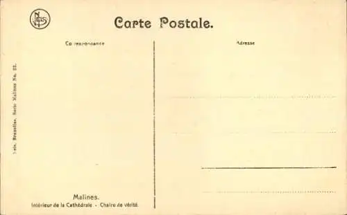 Ak Mechelen Mechelen Mechelen Flandern Antwerpen, Innenraum der Kathedrale, Stuhl der Wahrheit