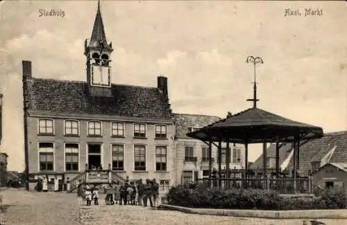 Ak Axel Zeeland Niederlande, Rathaus, Markt