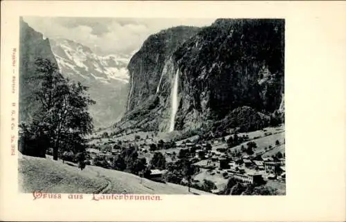 Ak Lauterbrunnen Kanton Bern, Gesamtansicht, Wasserfall