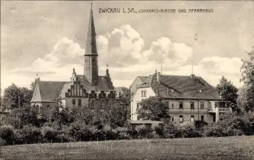 Ak Zwickau in Sachsen, Johanniskirche und Pfarrhaus