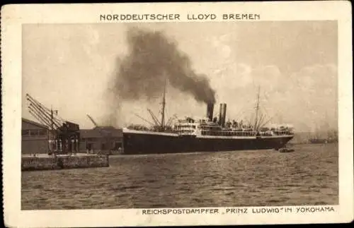 Ak Yokohama Präf. Kanagawa Japan, Norddeutscher Lloyd Bremen, Reichspostdampfer Prinz Ludwig