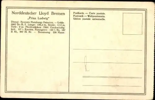 Ak Yokohama Präf. Kanagawa Japan, Norddeutscher Lloyd Bremen, Reichspostdampfer Prinz Ludwig