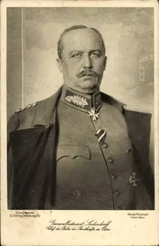 Ak Generalleutnant Erich Ludendorff, Portrait, Chef des Stabes der Streitkräfte im Osten