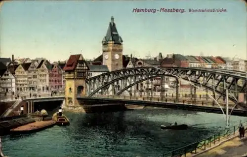 Ak Hamburg Messberg, Wandrahmsbrücke, Dampfer, Altstadt, Brücke, Boot