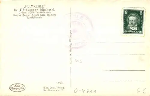Ak Uftrungen im Harz, Höhle Heimkehle, Alpenlandschaft, Kleiner Dom