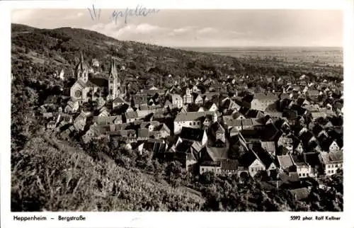 Ak Heppenheim an der Bergstraße, Totalansicht, Kirche, Bergstraße