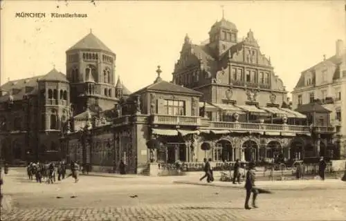 Ak München, Künstlerhaus, Synagoge, Passanten