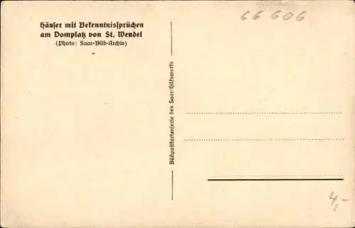 Ak Sankt Wendel Saarland, Häuser mit Bekenntnissprüchen am Domplatz, Marktstände