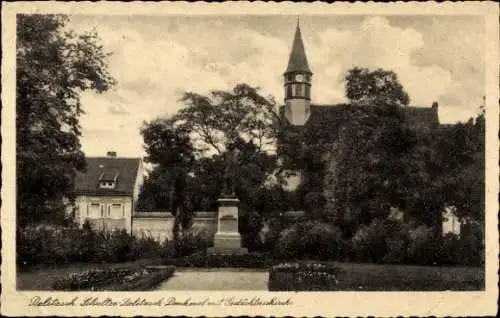 Ak Delitzsch in Nordsachsen, Schultze Delitzsch Denkmal mit Gedächtniskirche