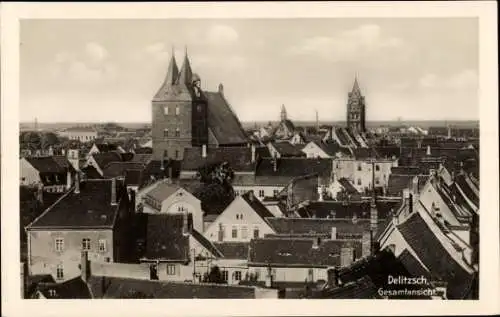 Ak Delitzsch in Nordsachsen, Gesamtansicht, Kirche