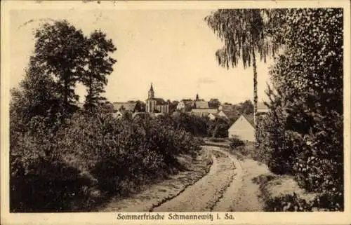 Ak Schmannewitz Dahlen in Sachsen, Ortsansicht, Kirchturm