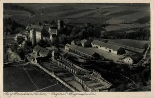 Ak Gnandstein Frohburg in Sachsen, Fliegeraufnahme von Burg und Umgebung