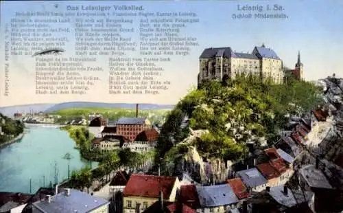 Lied Ak Leisnig in Sachsen, Leisniger Volkslied, Schloss Mildenstein, Blick auf den Ort