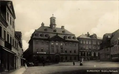 Ak Burgstädt Sachsen, Brühl und Rathaus, Ratskeller, Geschäftshäuser