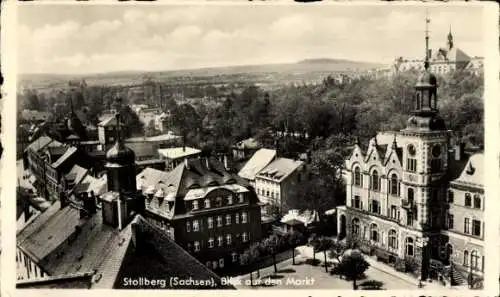 Ak Stollberg im Erzgebirge, Markt, Turm, Panorama