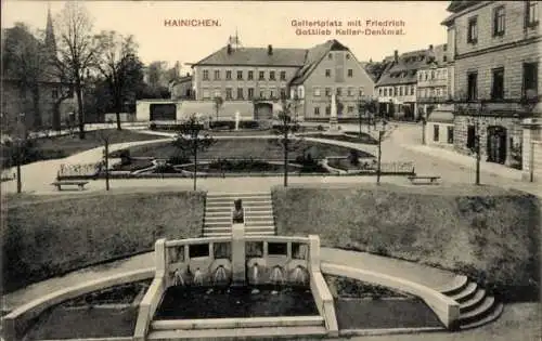 Ak Hainichen in Sachsen, Gellertplatz mit Friedrich Gottlieb Keller Denkmal