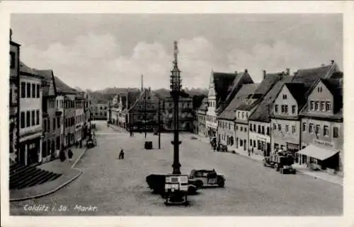 Ak Colditz in Sachsen, Markt, Geschäfte, Autos