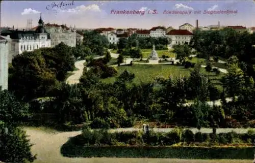 Ak Frankenberg in Sachsen, Friedenspark mit Siegesdenkmal