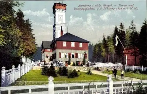 Ak Annaberg Buchholz Erzgebirge, Turm und Unterkunftshaus auf dem Pöhlberg