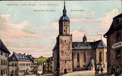 Ak Annaberg Buchholz Erzgebirge, Große Kirchgasse, St. Annenkirche, Schreckenberg mit Ruine