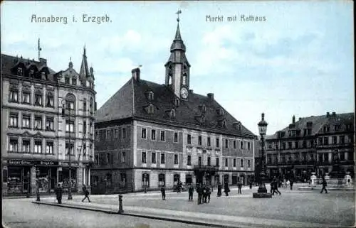 Ak Annaberg Buchholz Erzgebirge, Markt mit Rathaus