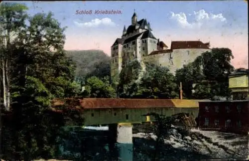 Ak Kriebstein Sachsen, Burg Kriebstein, gedeckte Brücke