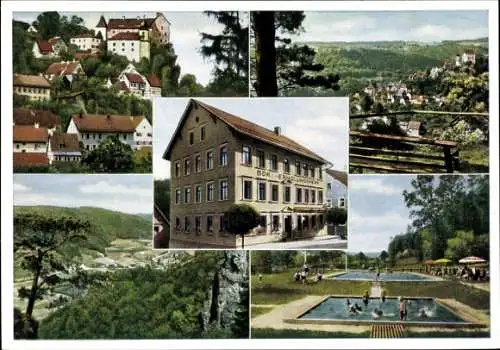 Ak Egloffstein Fränkische Schweiz, BDKK-Erholungsheim, Ortspartien, Panorama, Freibad
