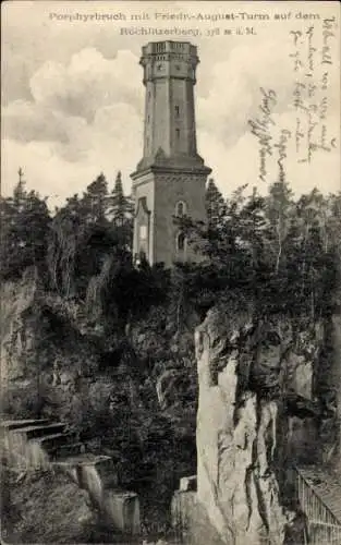 Ak Rochlitz an der Mulde, Porphyrbruch mit Friedrich-August Turm auf dem Rochlitzer Berg