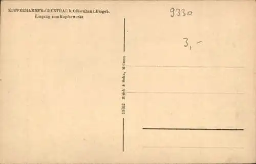 Ak Kupferhammer Grünthal Olbernhau im Erzgebirge Sachsen, Sächs. Kupfer u. Messingwerke F. A. Lange