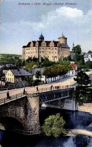 Ak Zschopau im Erzgebirge Sachsen, Schloss Wildeck, Brücke