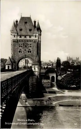 Ak Worms am Rhein, Brückenkopf, Ernst Ludwigsbrücke