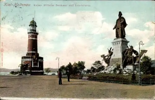 Ak Kiel in Schleswig Holstein, Kaiser Wilhelm Denkmal, Leuchtturm