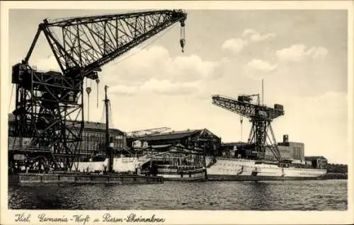 Ak Kiel in Schleswig Holstein, Blick auf die Germania Werft, Riesen Schwimmkran