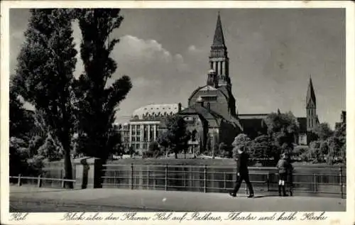 Ak Kiel, kleiner Kiel, Rathaus, Theater, katholische Kirche