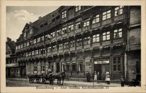 Ak Braunschweig, Alter Holzbau, Knochenhauerstraße 11, Hildesheimer Hof, Kutsche