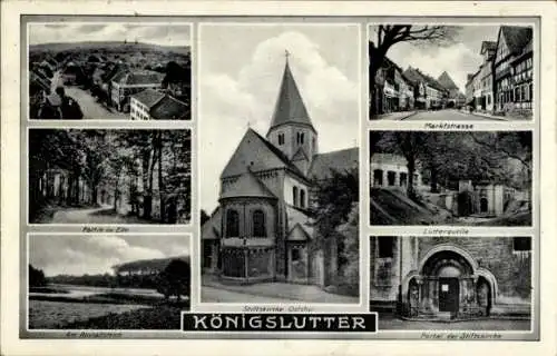 Ak Königslutter am Elm, Marktstraße, Portal der Stiftskirche, Lutterquelle, Stiftskirche Ostchor