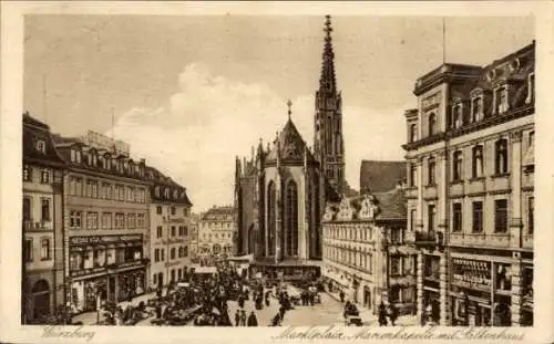 Ak Würzburg am Main Unterfranken, Marktplatz, Marienkapelle mit Falkenhaus