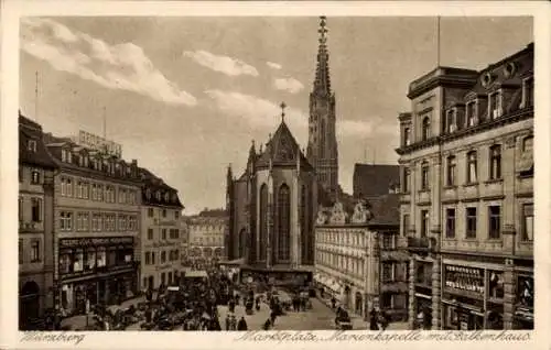 Ak Würzburg am Main Unterfranken, Marktplatz, Marienkapelle, Falkenhaus