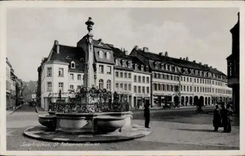 Ak St. Johann Saarbrücken im Saarland, St. Johanner Markt, Brunnen