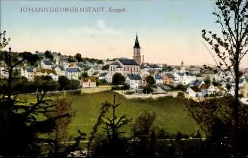 Ak Johanngeorgenstadt im Erzgebirge Sachsen, Panoramablick zur Stadt, Kirche