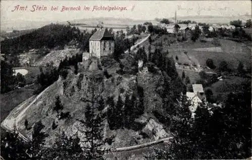 Ak Stein Gefrees im Fichtelgebirge Oberfranken, Schloss, Ort, Vogelschau