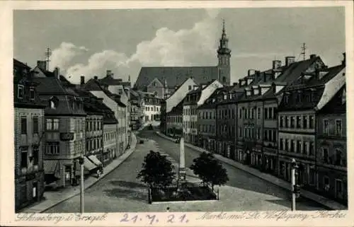 Ak Schneeberg Neustädtel Erzgebirge, Markt mit St. Wolfsgangkirche