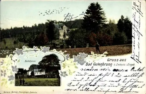 Passepartout Ak Niederzwönitz Zwönitz im Erzgebirge Sachsen, Bad Gutenbrunn, Badehaus