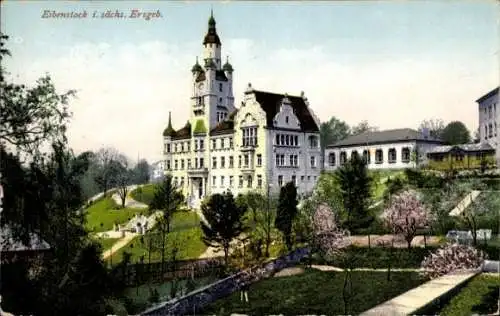 Ak Eibenstock im Erzgebirge Sachsen, Zeichnung vom Schloss mit Parkanlage